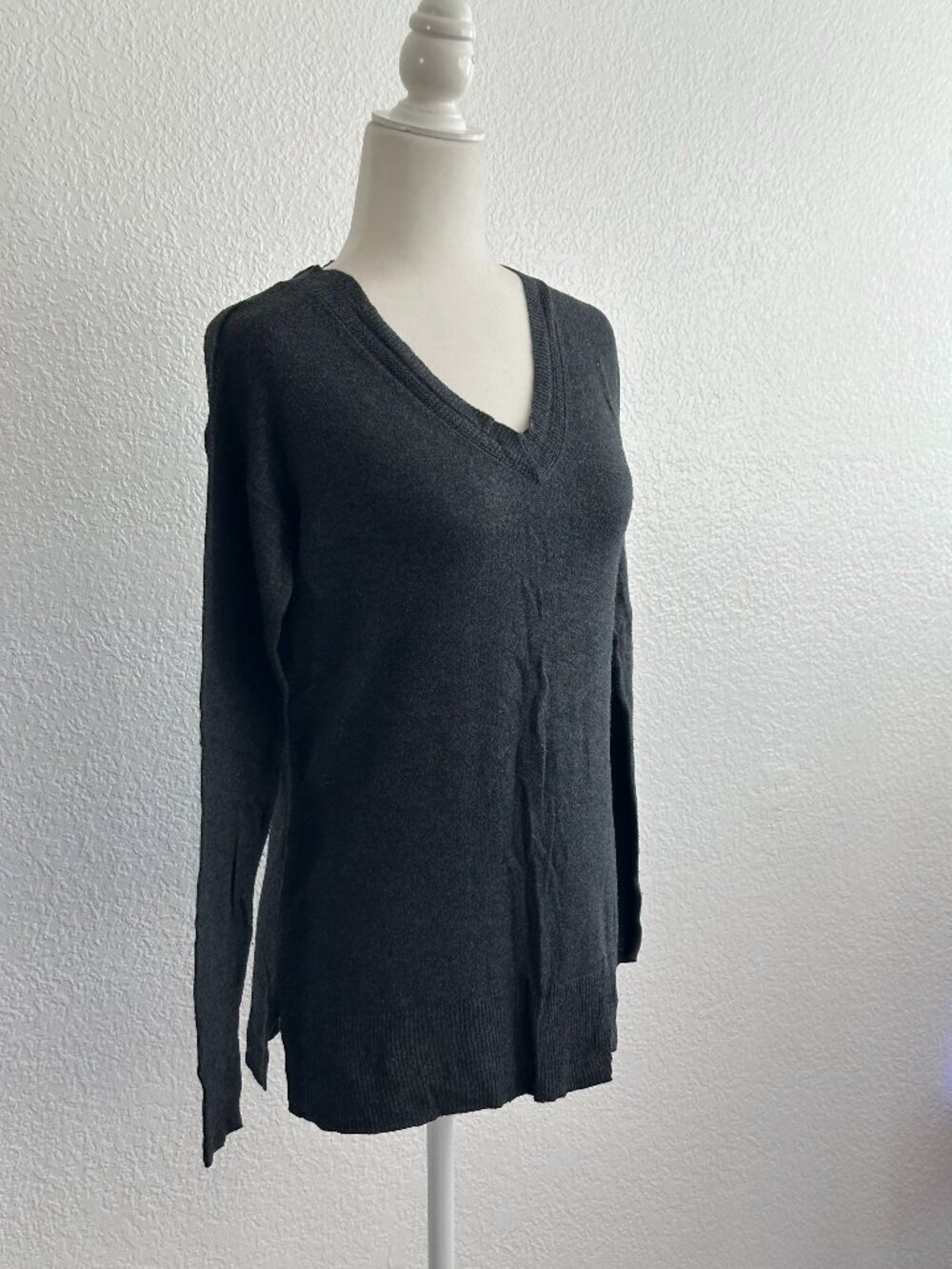 A New Day Charcoal Gray V-Neck Sweater | Size XS | Soft Lightweight Knit